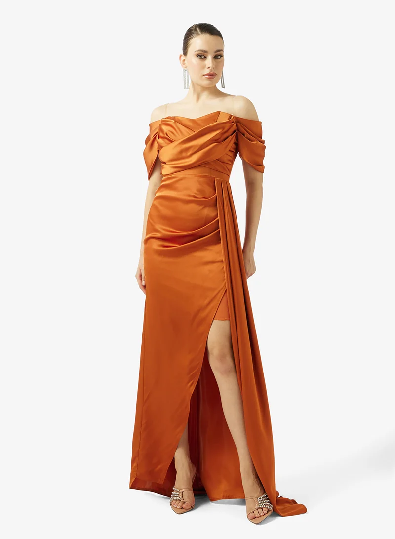 Akadia Fashion RAPED SIDE TAIL SATIN DRESS